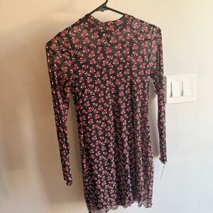 NWT Floral Sheer and Stretch Black and Red Girls Size 14 Dress